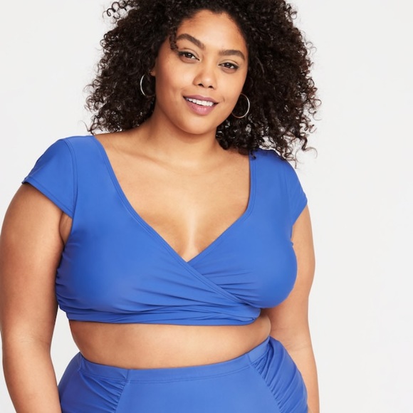 wrap back cap sleeve swim top